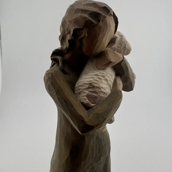 Handcrafted Wooden Mother and Sheep Sculpture Willow Tree Peace on Earth - Picture 2 of 6